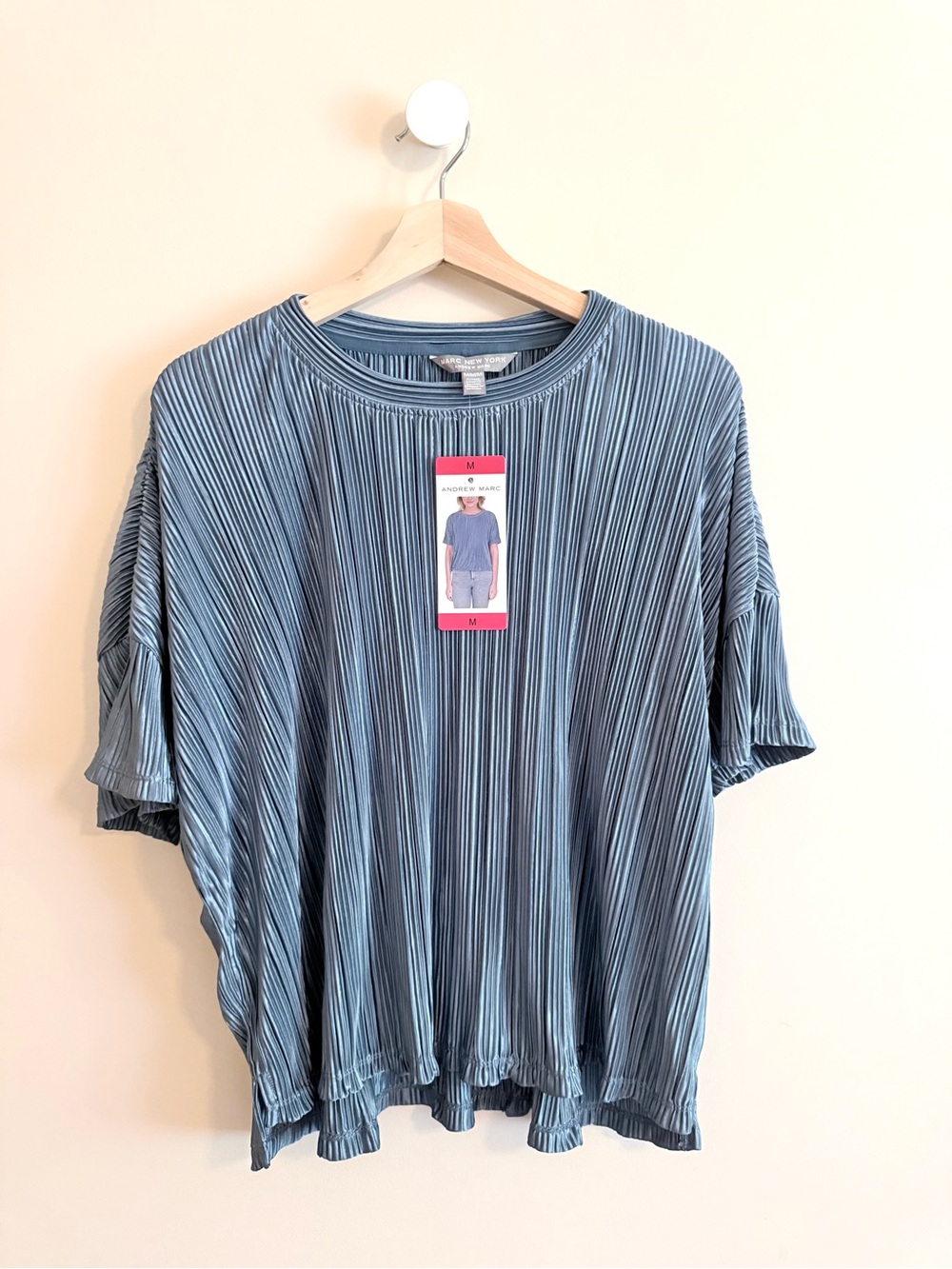 Andrew Marc blue Plisse Short Sleeve Top